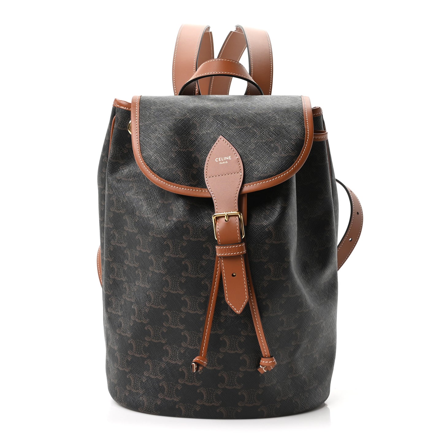 Triomphe Canvas Calfskin Folco Backpack Tan