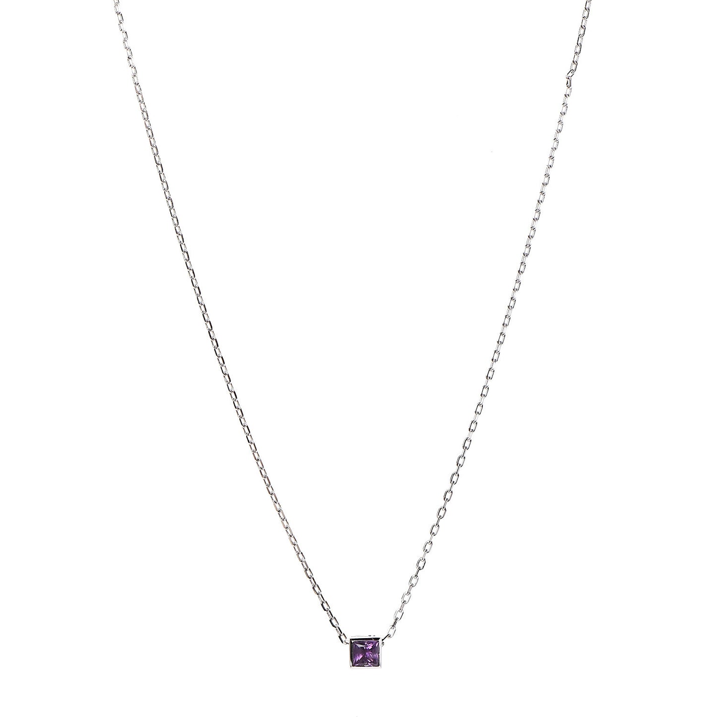 18K White Gold Amethyst Cube Pendant Necklace