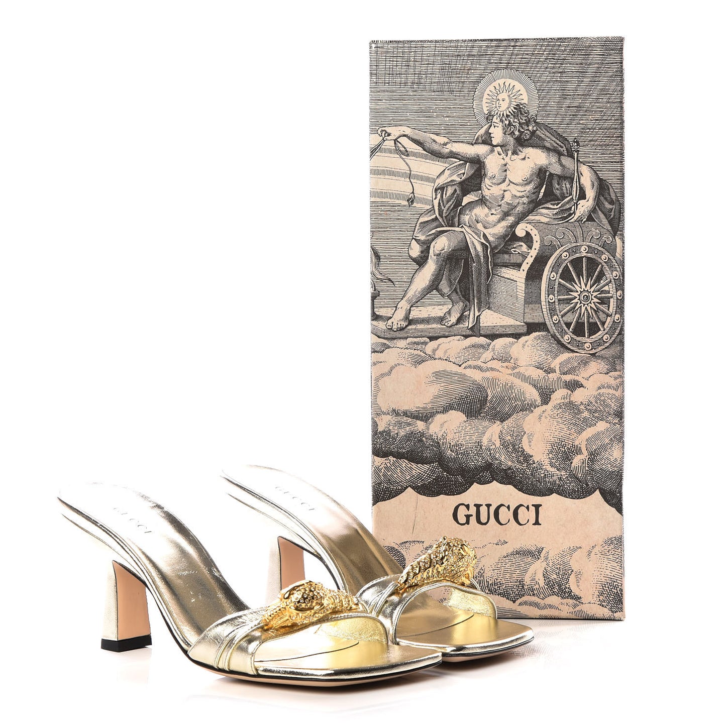 Metallic Nappa Dora Tiger Head Mid Heel Slide Sandals 36.5 Gold