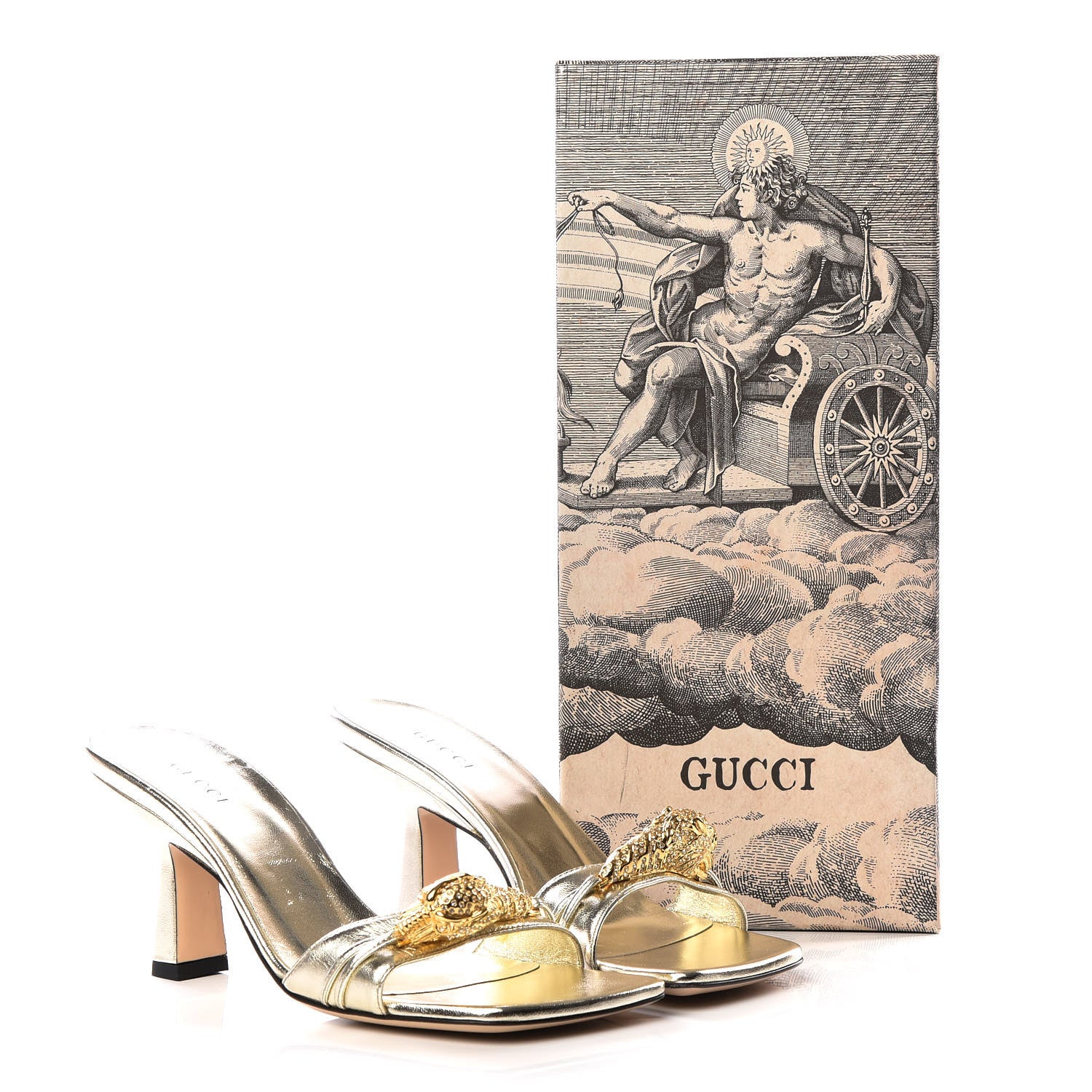 Gucci Metallic Nappa Dora Tiger Head Mid Heel Slide Sandals 36.5 Gold 8 of 9