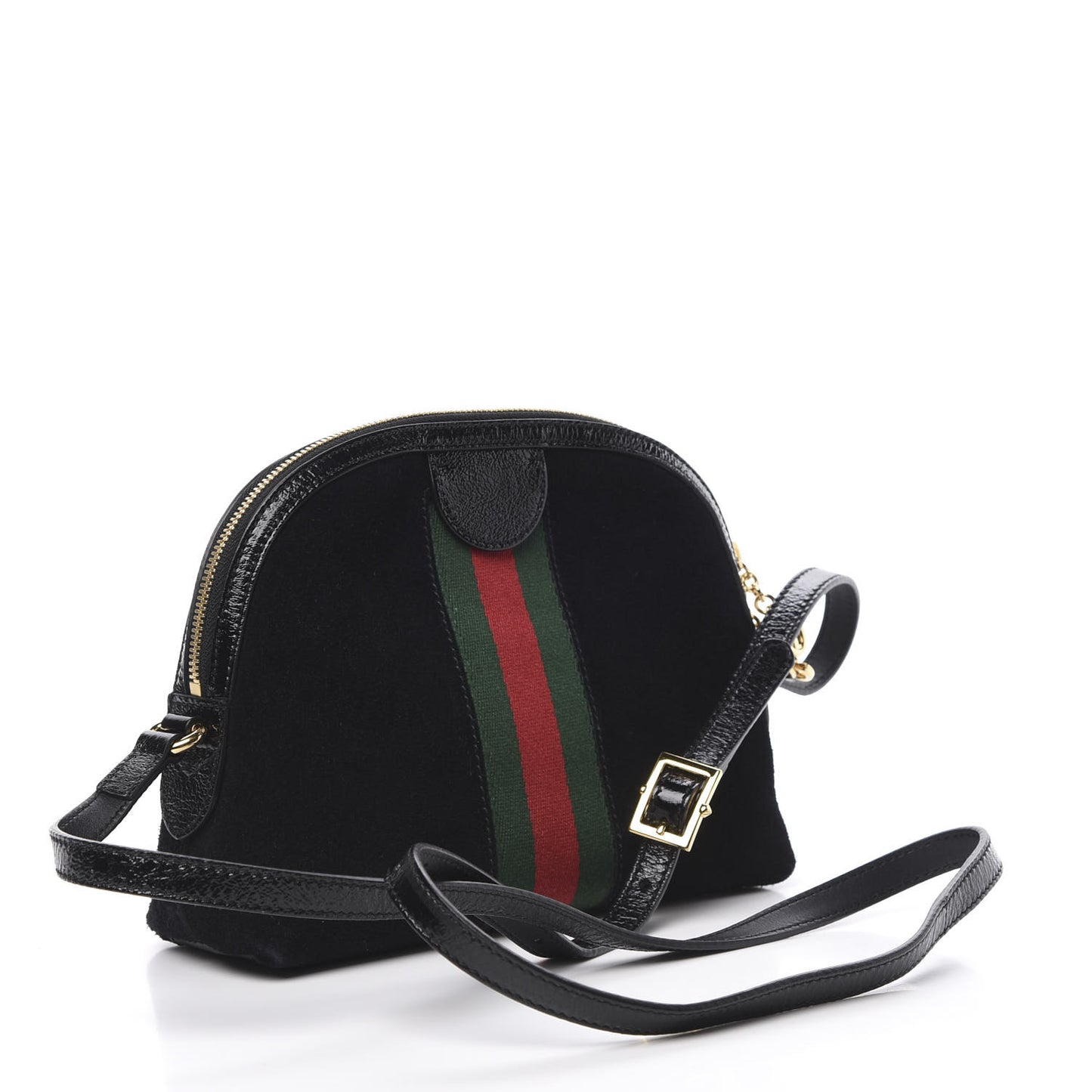 Suede Patent Web GG Small Ophidia Dome Shoulder Bag Black