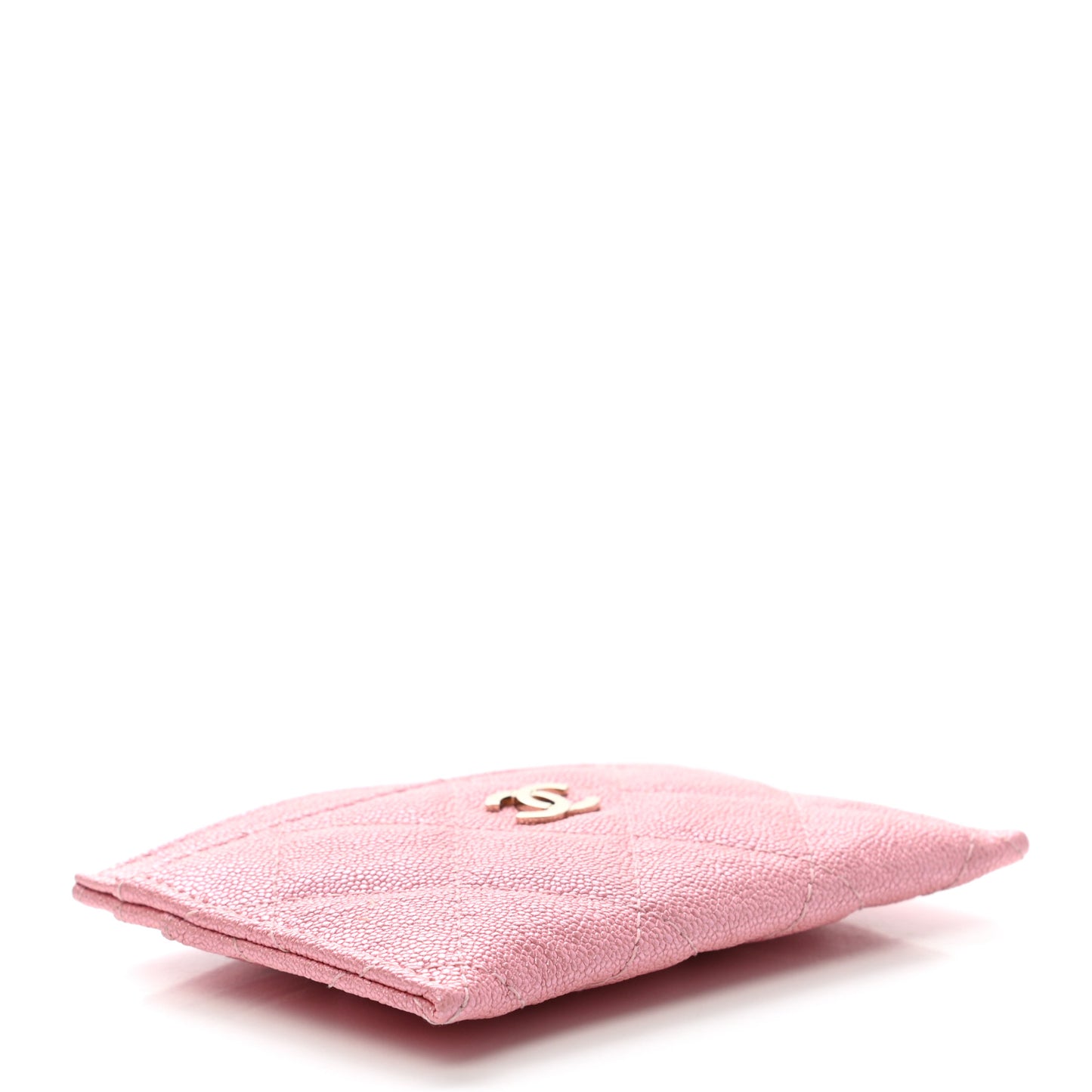 Iridescent Caviar Quilted Card Holder Rose Pink