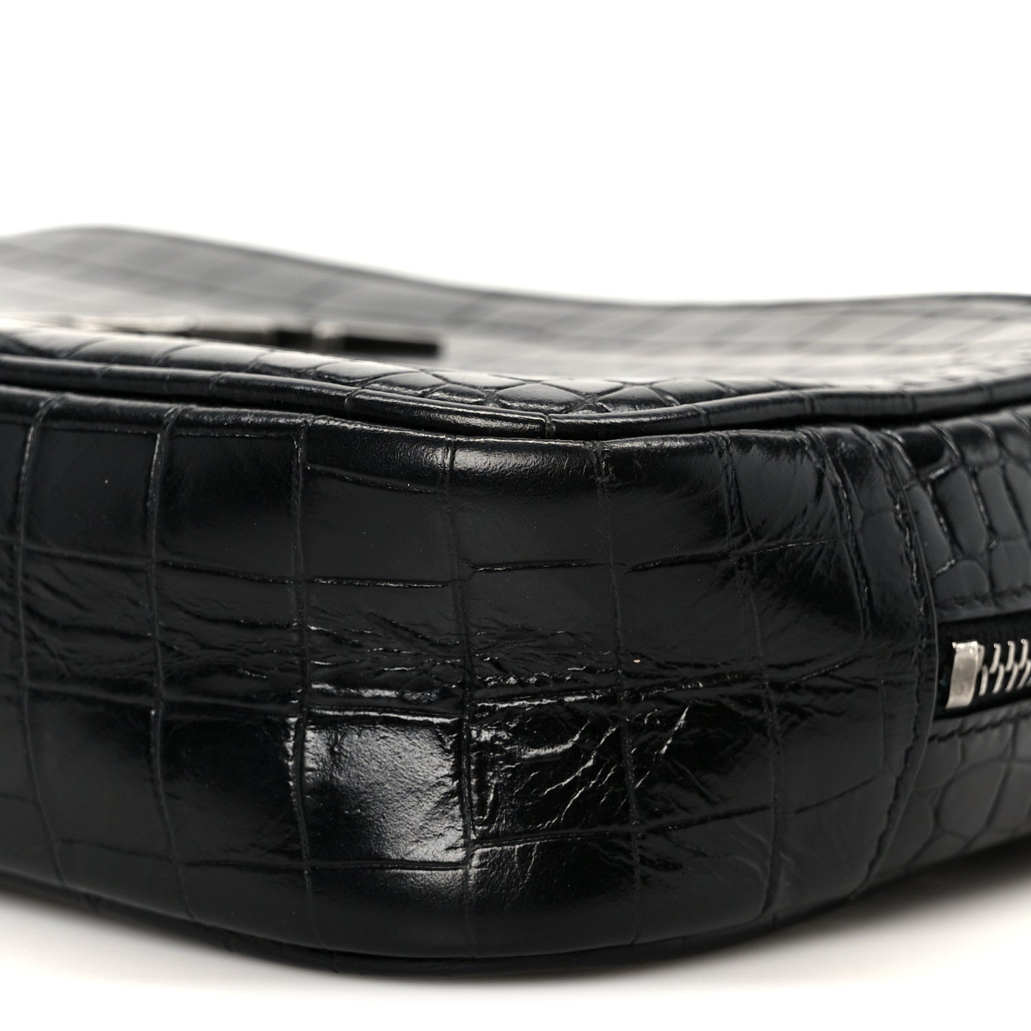 Saint Laurent Calfskin Crocodile Embossed Monogram Mini Lou Camera Bag Black 10 of 11