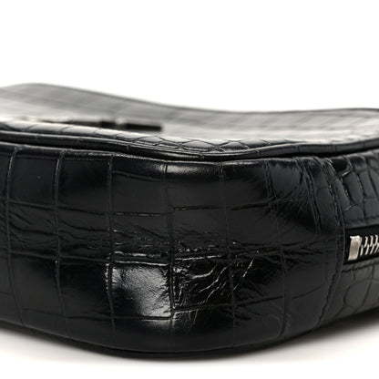 Saint Laurent Calfskin Crocodile Embossed Monogram Mini Lou Camera Bag Black 10 of 11