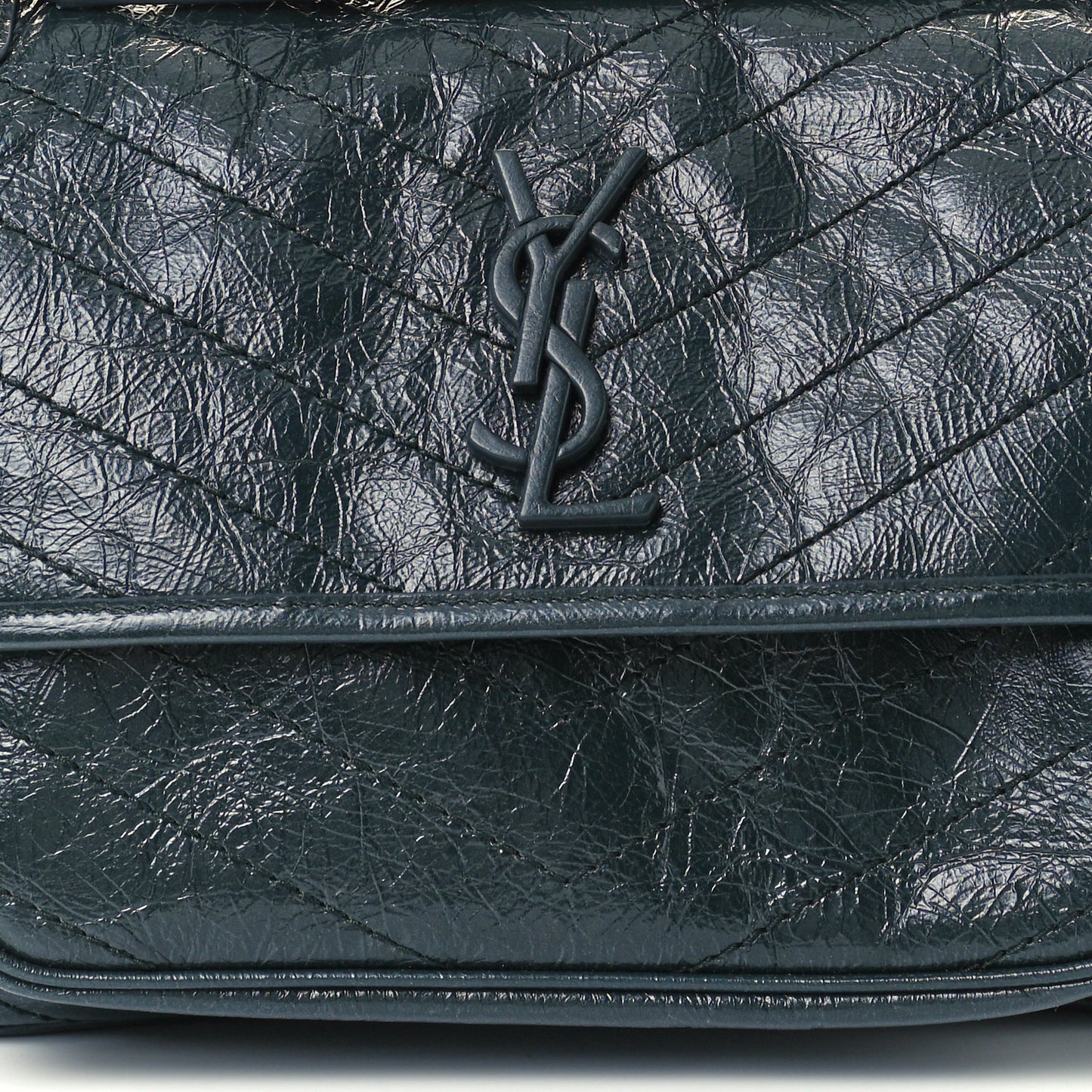 Crinkled Calfskin Matelasse Monogram Baby Niki Chain Satchel Dark Green