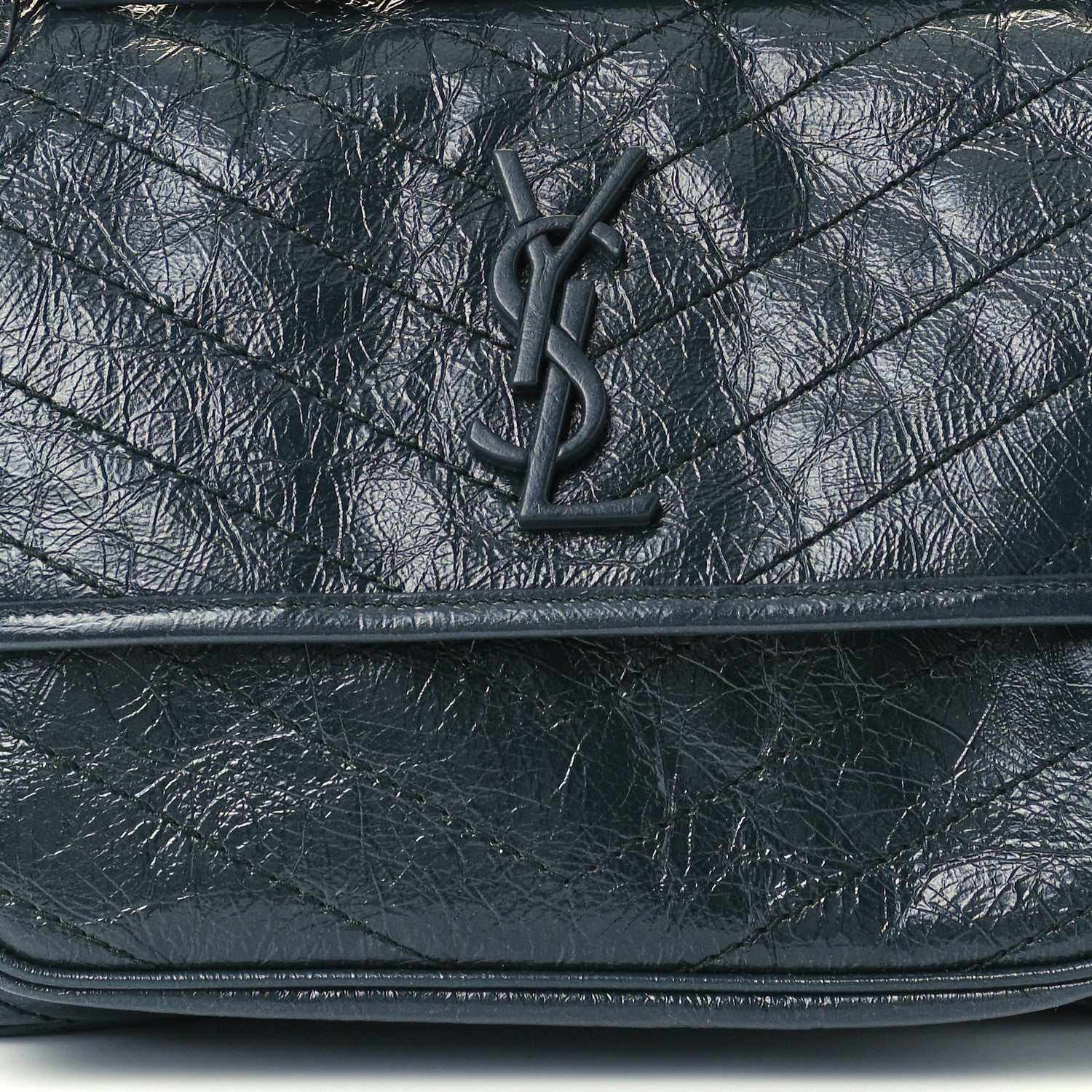 Saint Laurent Crinkled Calfskin Matelasse Monogram Baby Niki Chain Satchel Dark Green 9 of 11