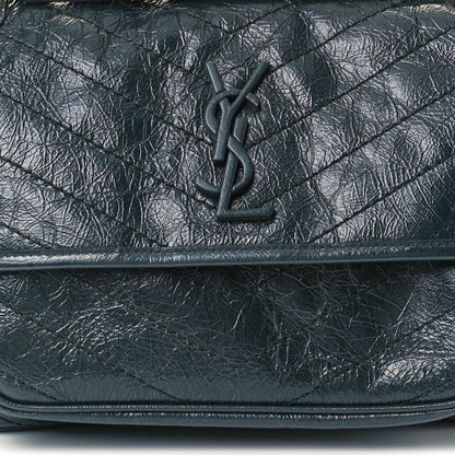 Saint Laurent Crinkled Calfskin Matelasse Monogram Baby Niki Chain Satchel Dark Green 9 of 11
