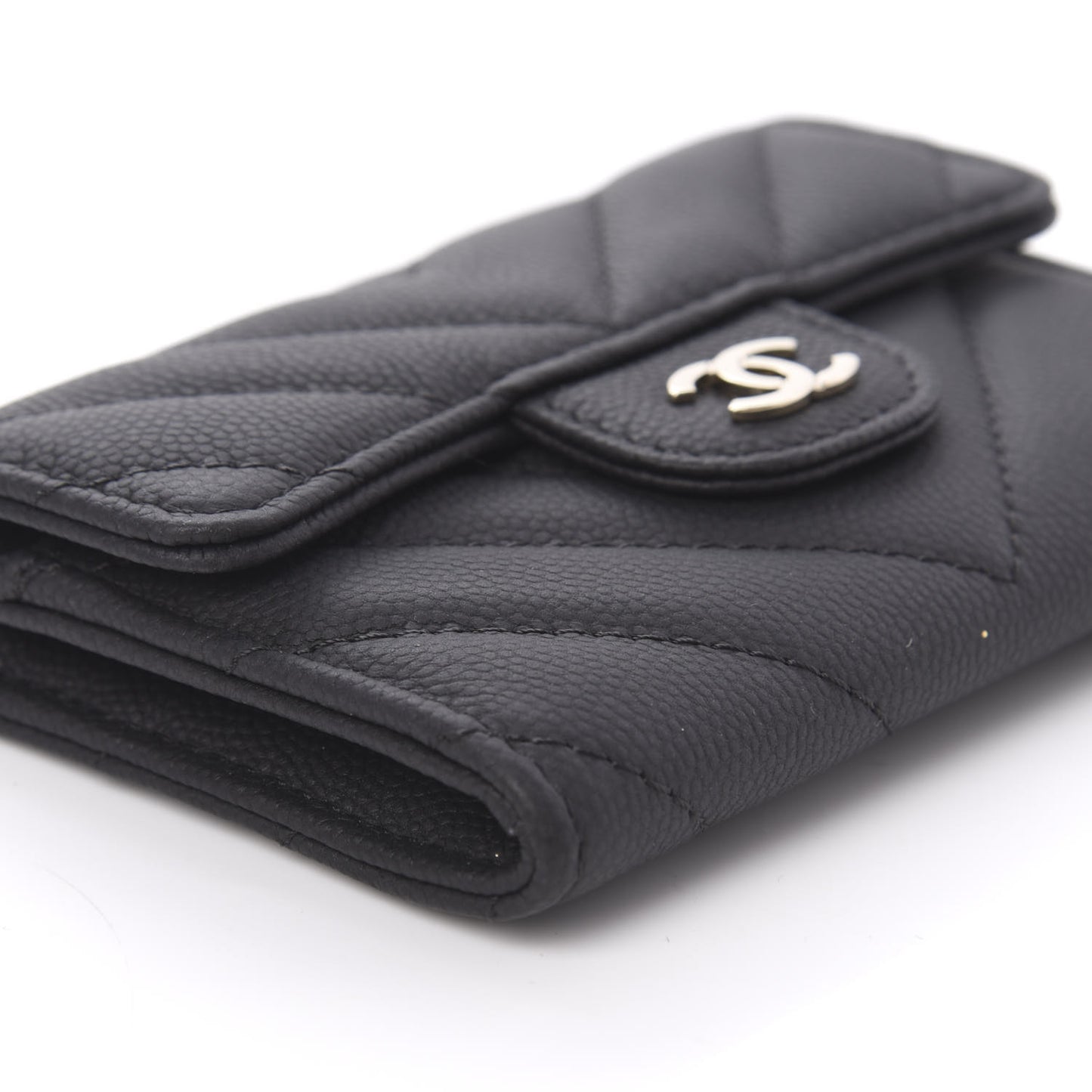 Matte Caviar Chevron Quilted Flap Card Holder Black