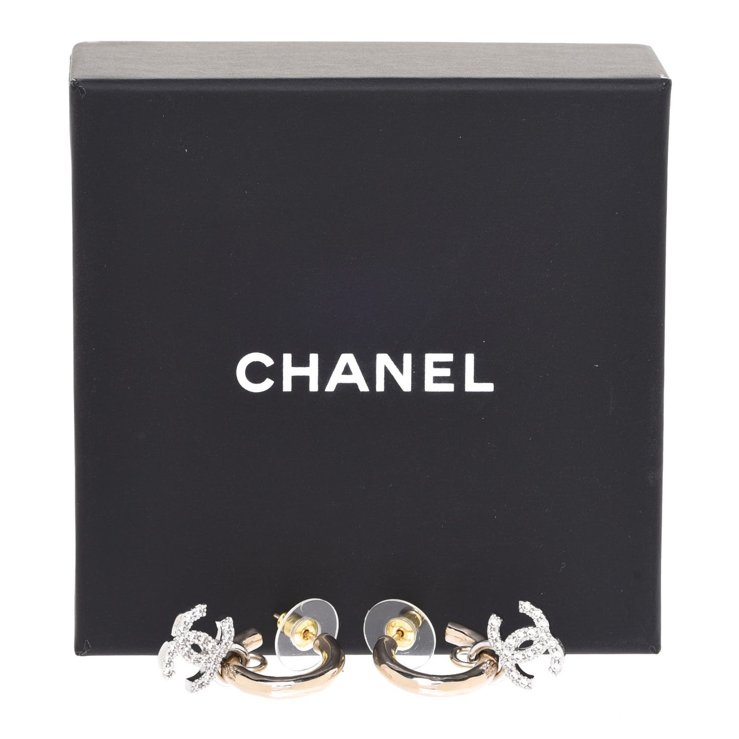 Metal Crystal CC Hoop Drop Earrings Gold