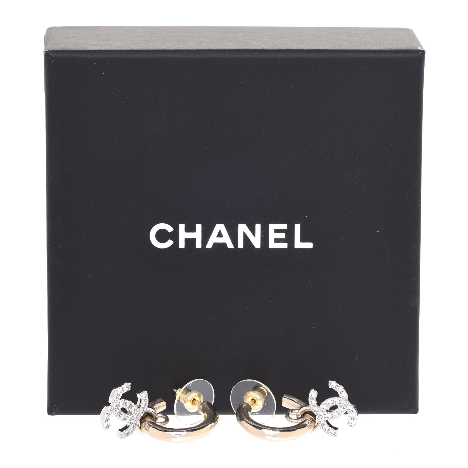 Chanel Metal Crystal CC Hoop Drop Earrings Gold 5 of 5