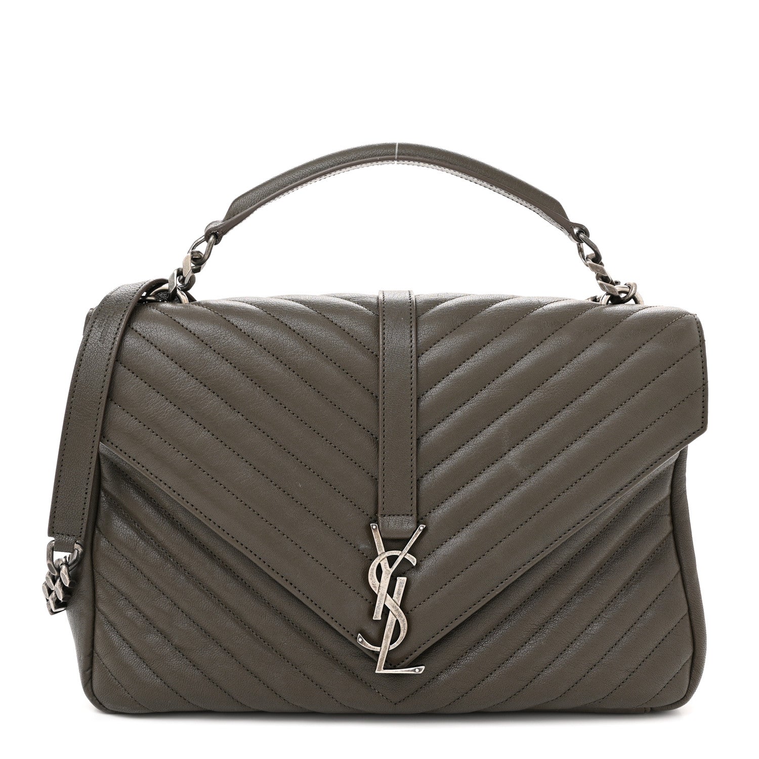 Saint Laurent Sheepskin Matelasse Chevron Monogram Large College Satchel Dark Anthracite 1 of 14