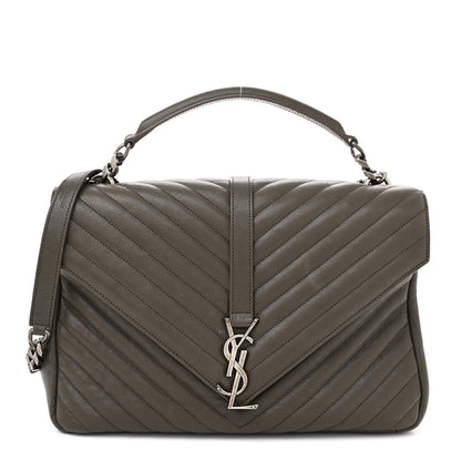 Saint Laurent Sheepskin Matelasse Chevron Monogram Large College Satchel Dark Anthracite 1 of 14