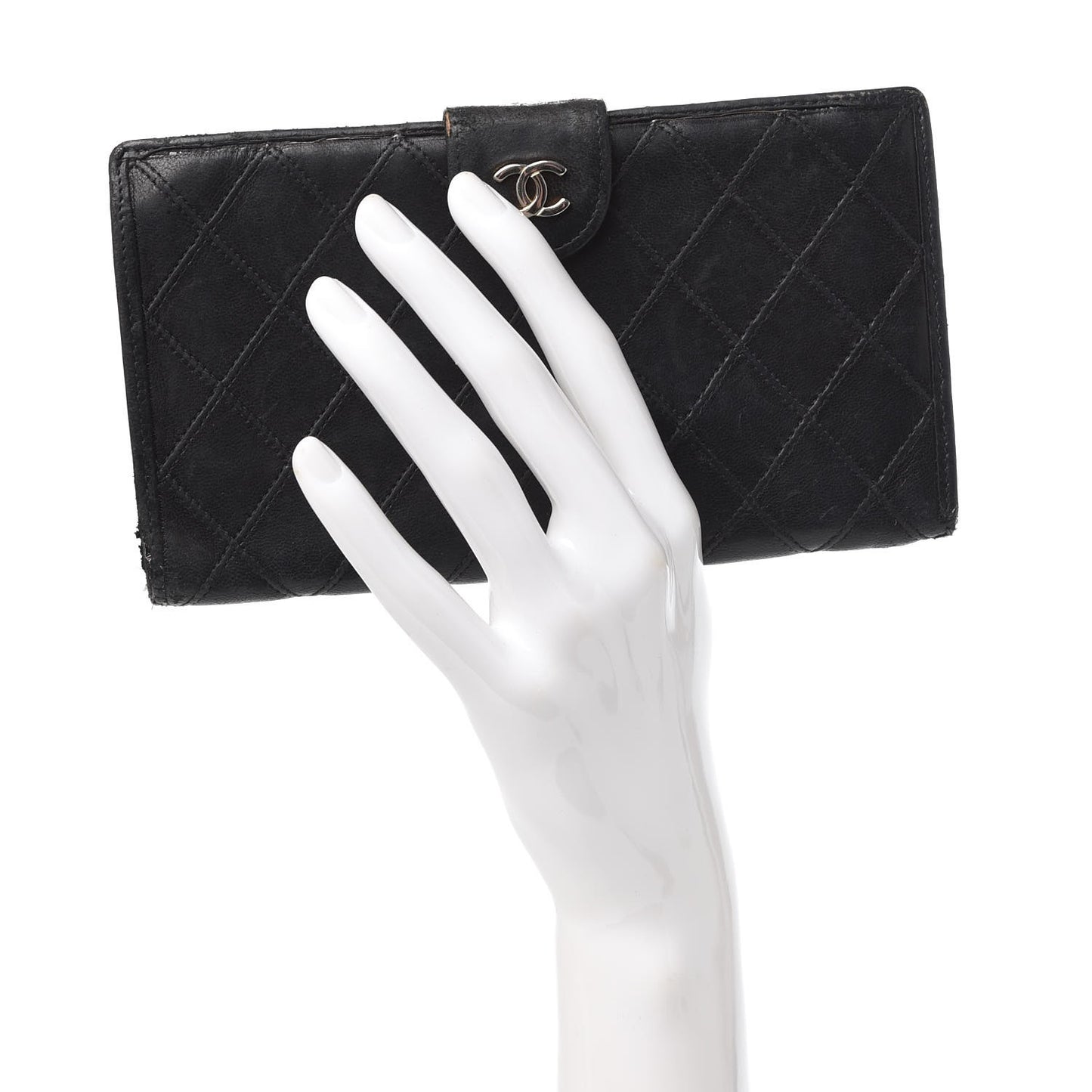 Lambskin Diamond Stitched French Wallet Black