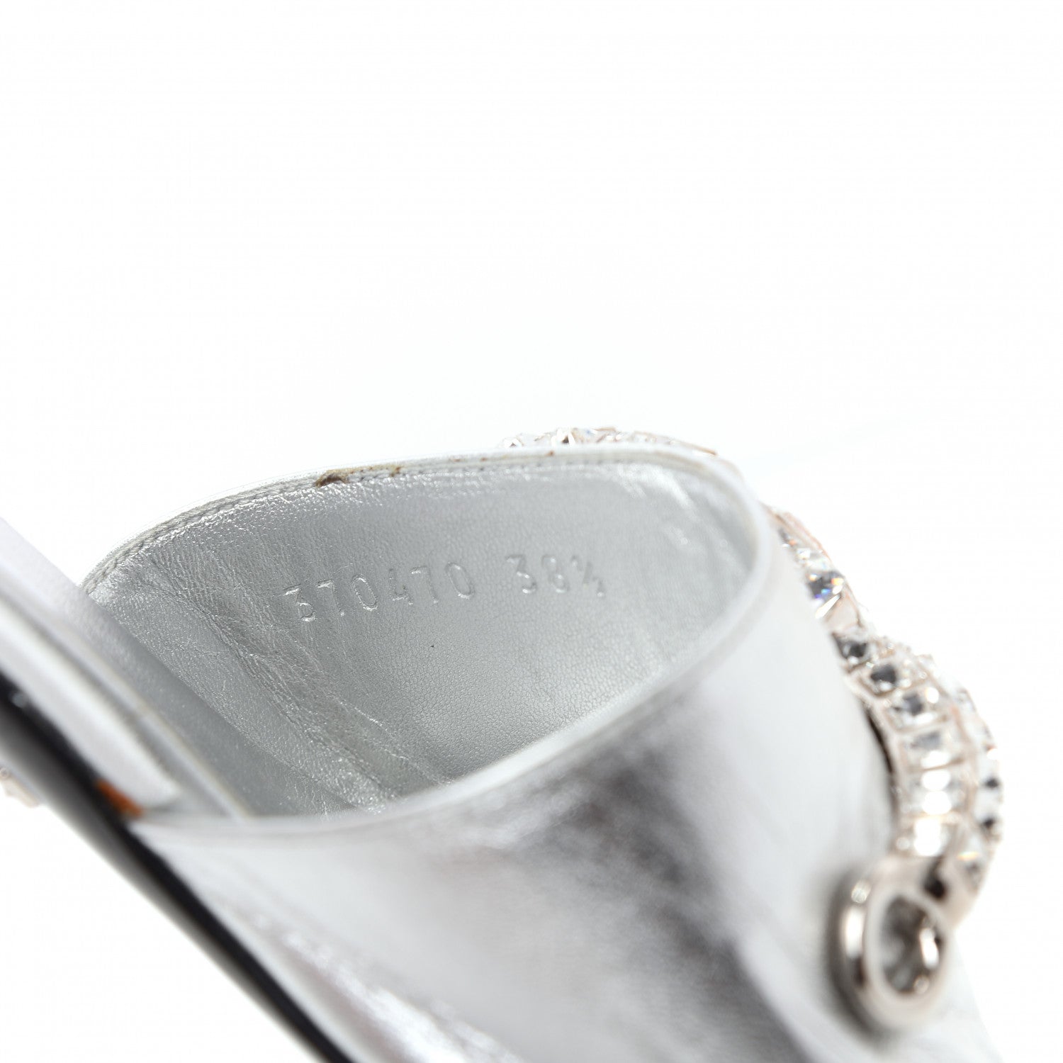 Gucci Metallic Nappa Crystal Maxine Horsebit Slide Sandals 38.5 Silver 10 of 10