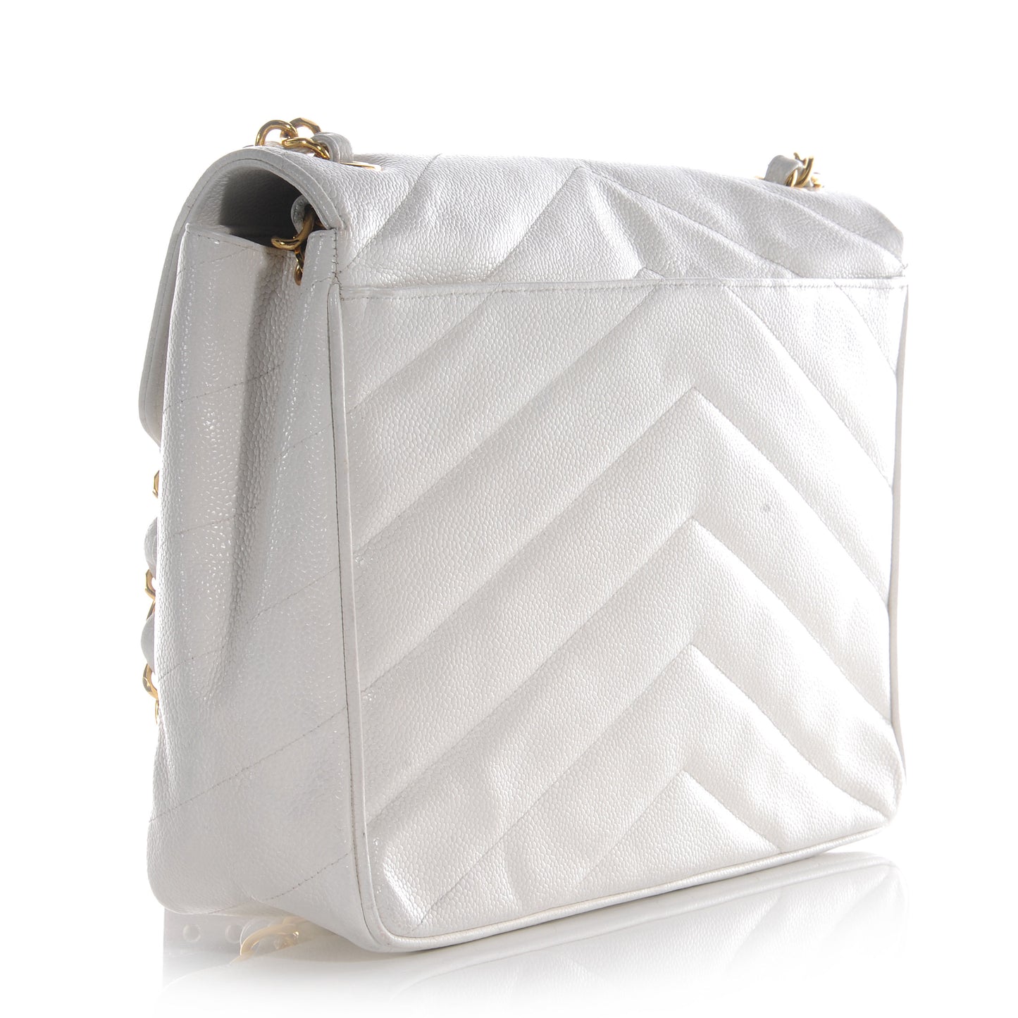 Caviar Chevron Jumbo Flap White