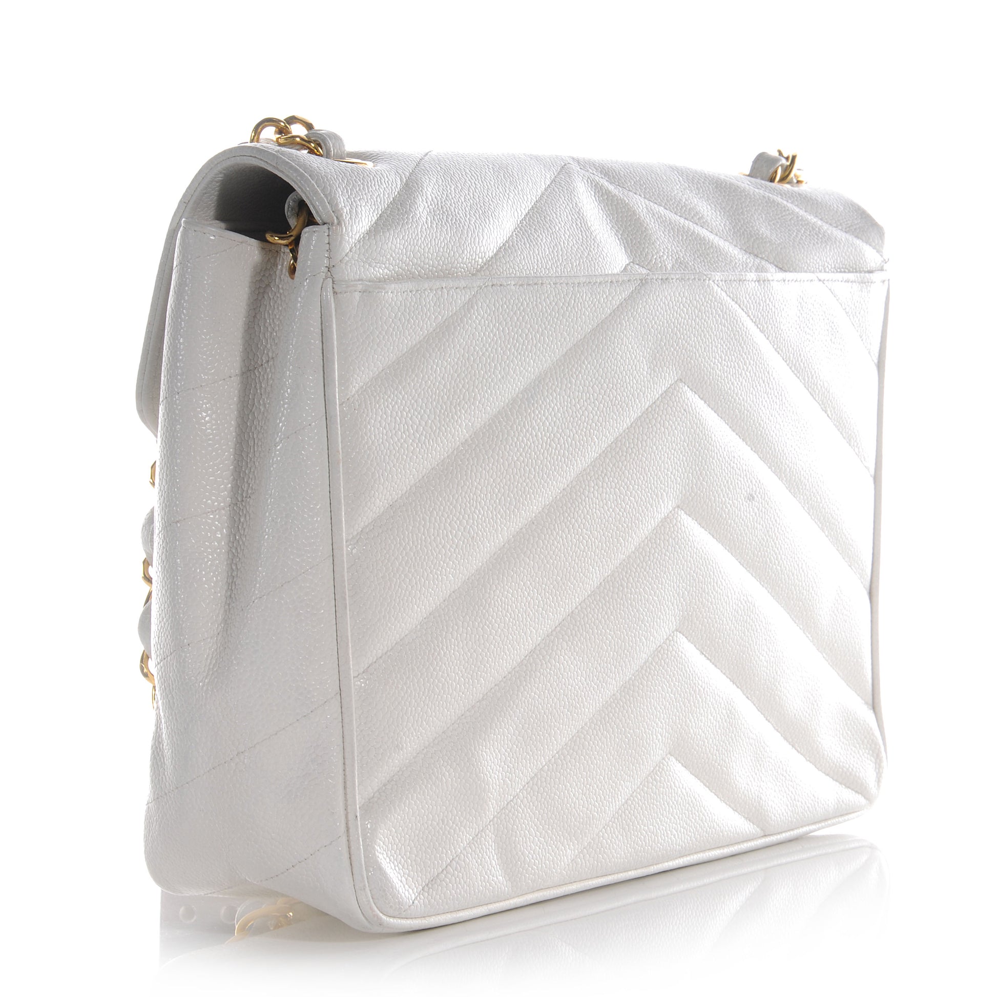 Chanel Caviar Chevron Jumbo Flap White 3 of 10
