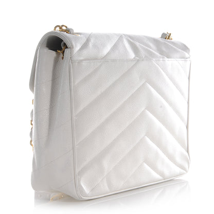 Chanel Caviar Chevron Jumbo Flap White 3 of 10