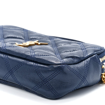 Saint Laurent Grained Lambskin Quilted Mini Becky Double Zip Bag Blue Charron 11 of 12