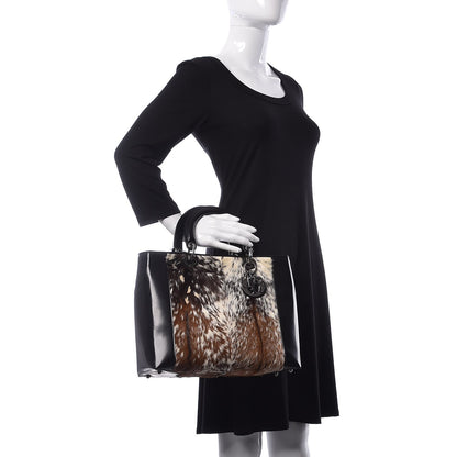 Christian Dior Patent Pony Hair Deer Print Large Lady Dior Black 3 of 9