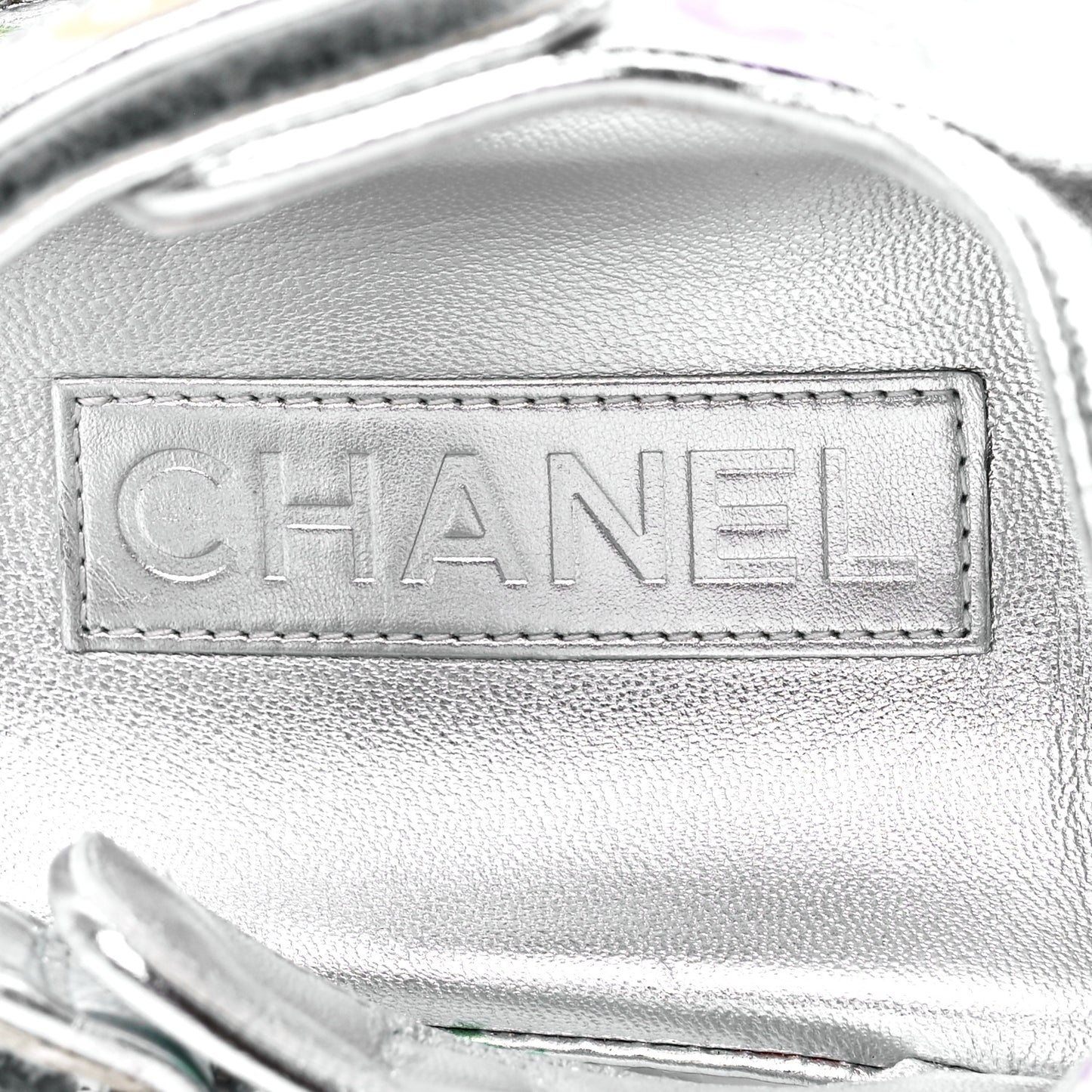 Laminated Lambskin Printed CC Dad Sandals 38 Silver Multicolor