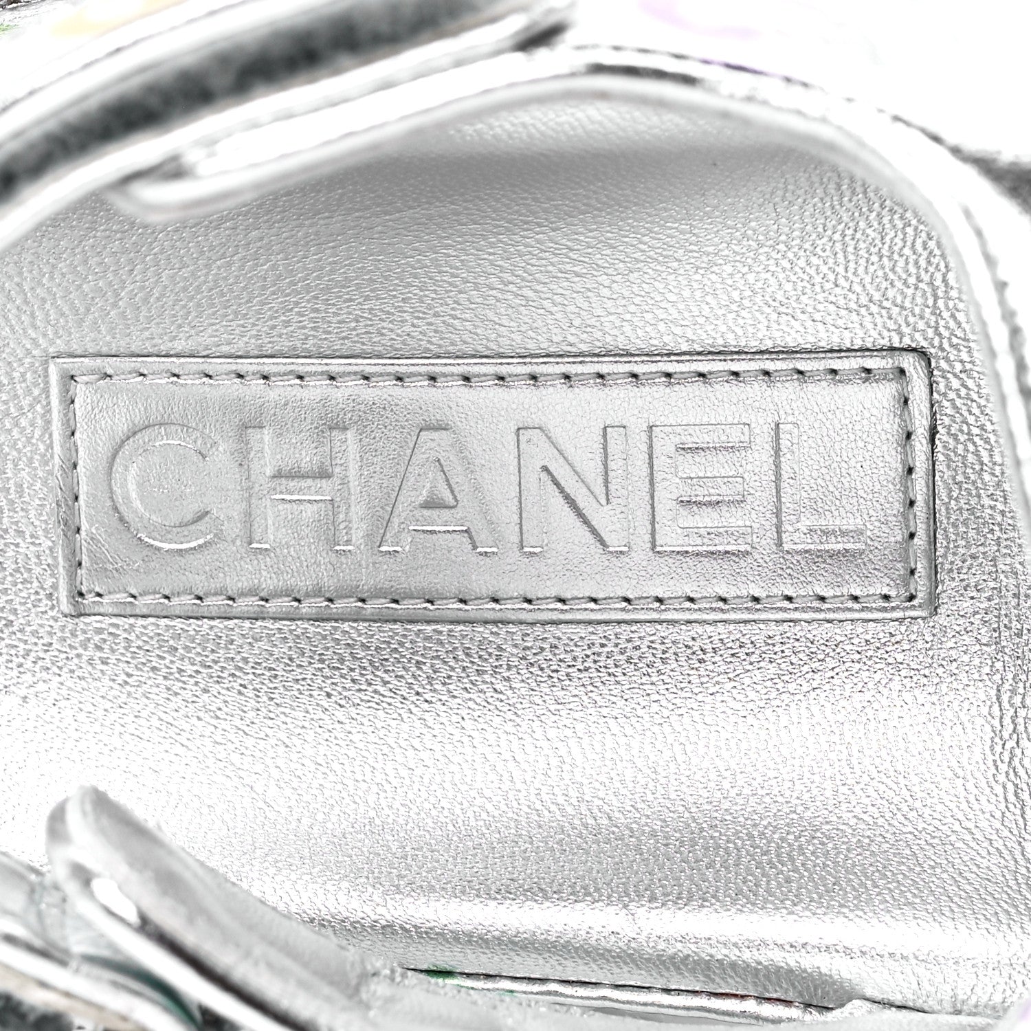 Chanel Laminated Lambskin Printed CC Dad Sandals 38 Silver Multicolor 7 of 8