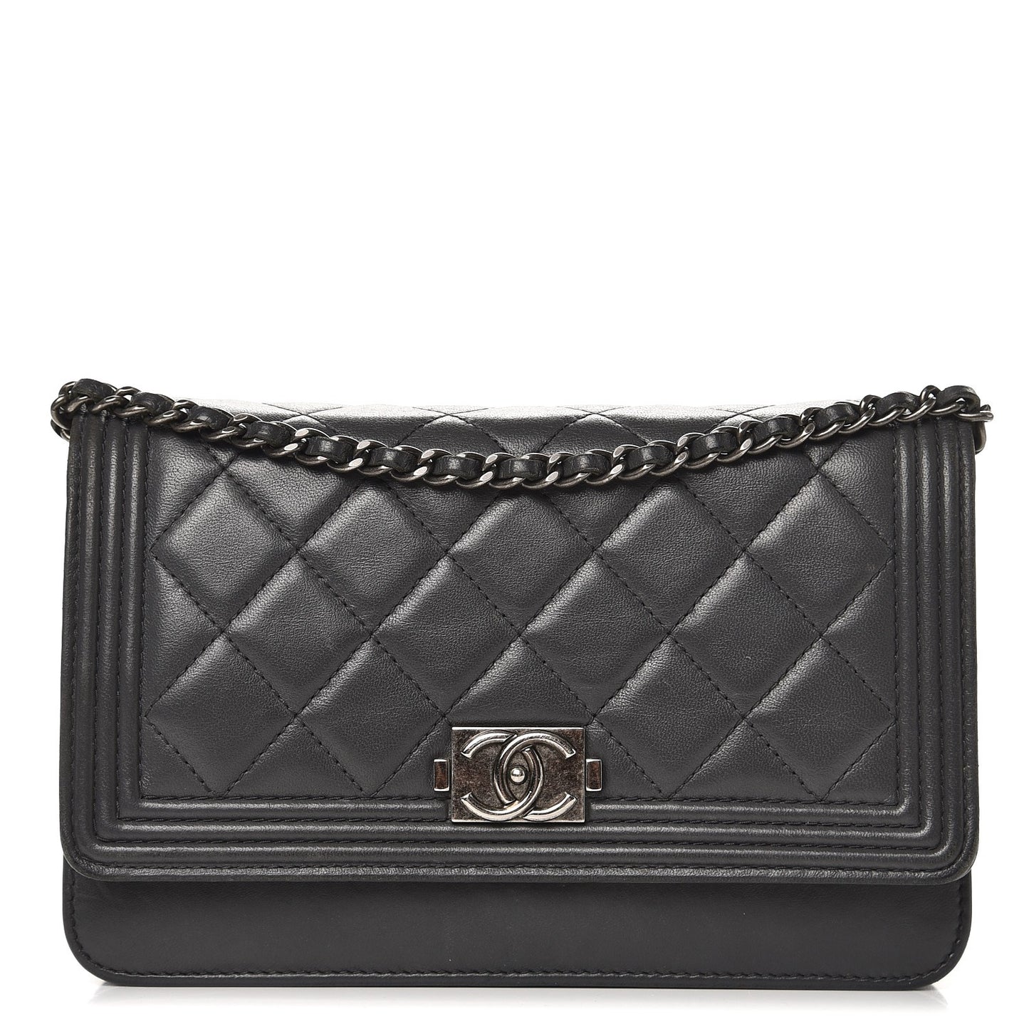 Lambskin Quilted Boy Wallet On Chain WOC Grey