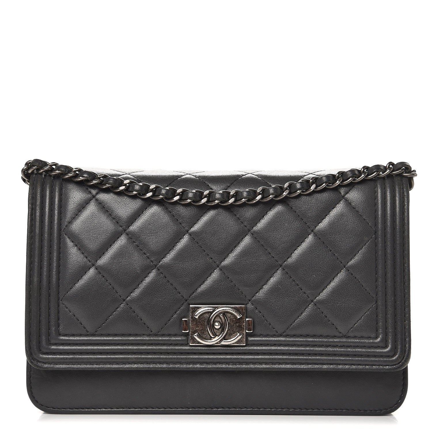 Chanel Lambskin Quilted Boy Wallet On Chain WOC Grey 1 of 12