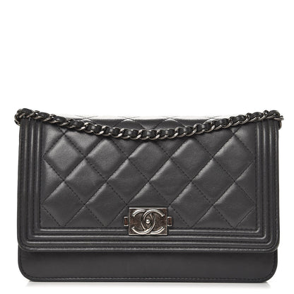 Chanel Lambskin Quilted Boy Wallet On Chain WOC Grey 1 of 12
