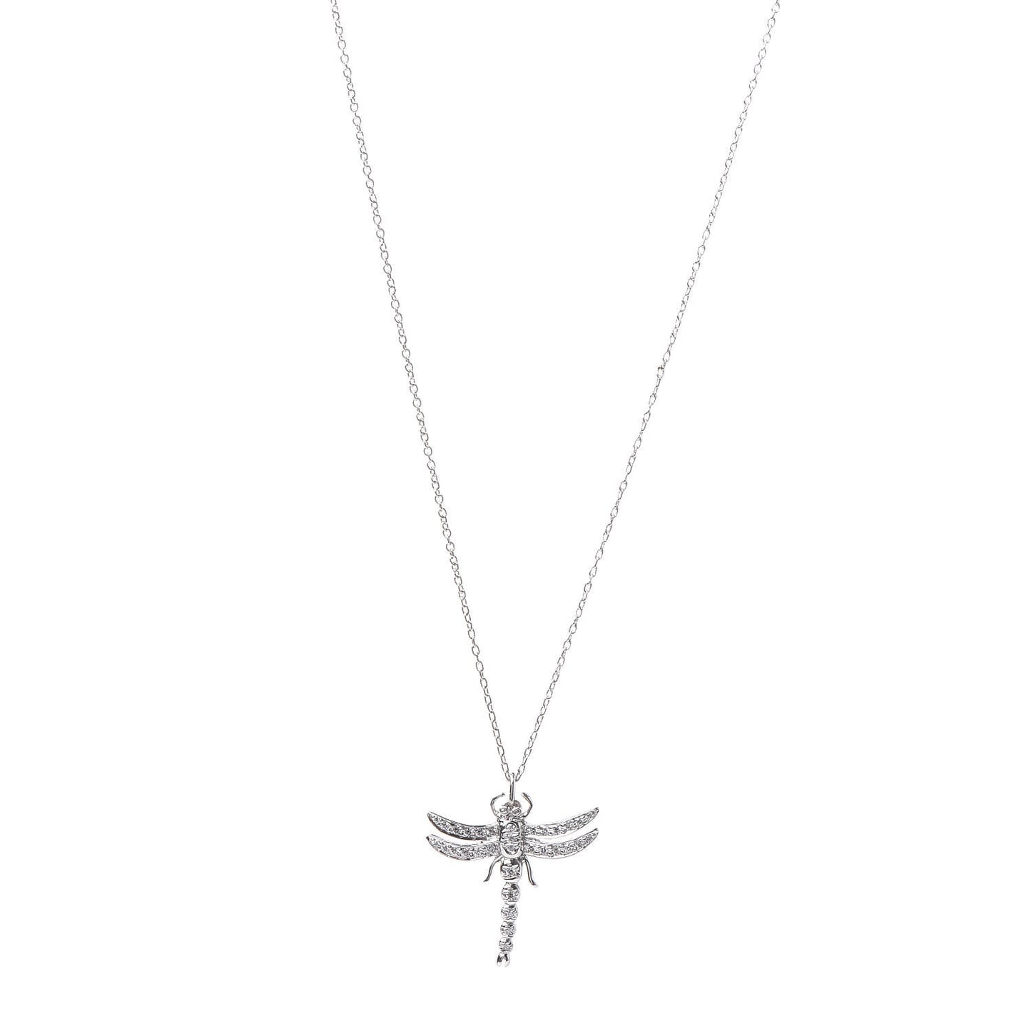Platinum Diamond Dragonfly Pendant Necklace