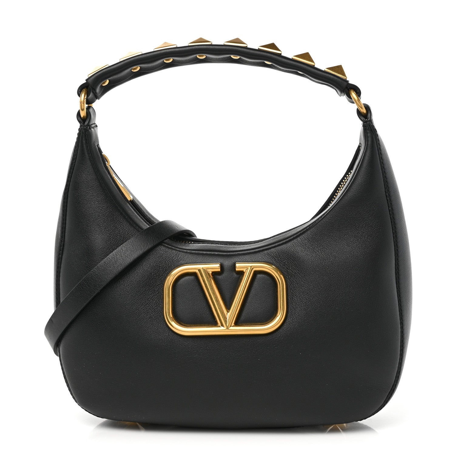 Valentino Garavani Calfskin Stud Sign Zip Hobo Black 1 of 8