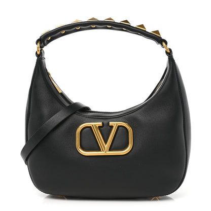 Valentino Garavani Calfskin Stud Sign Zip Hobo Black 1 of 8