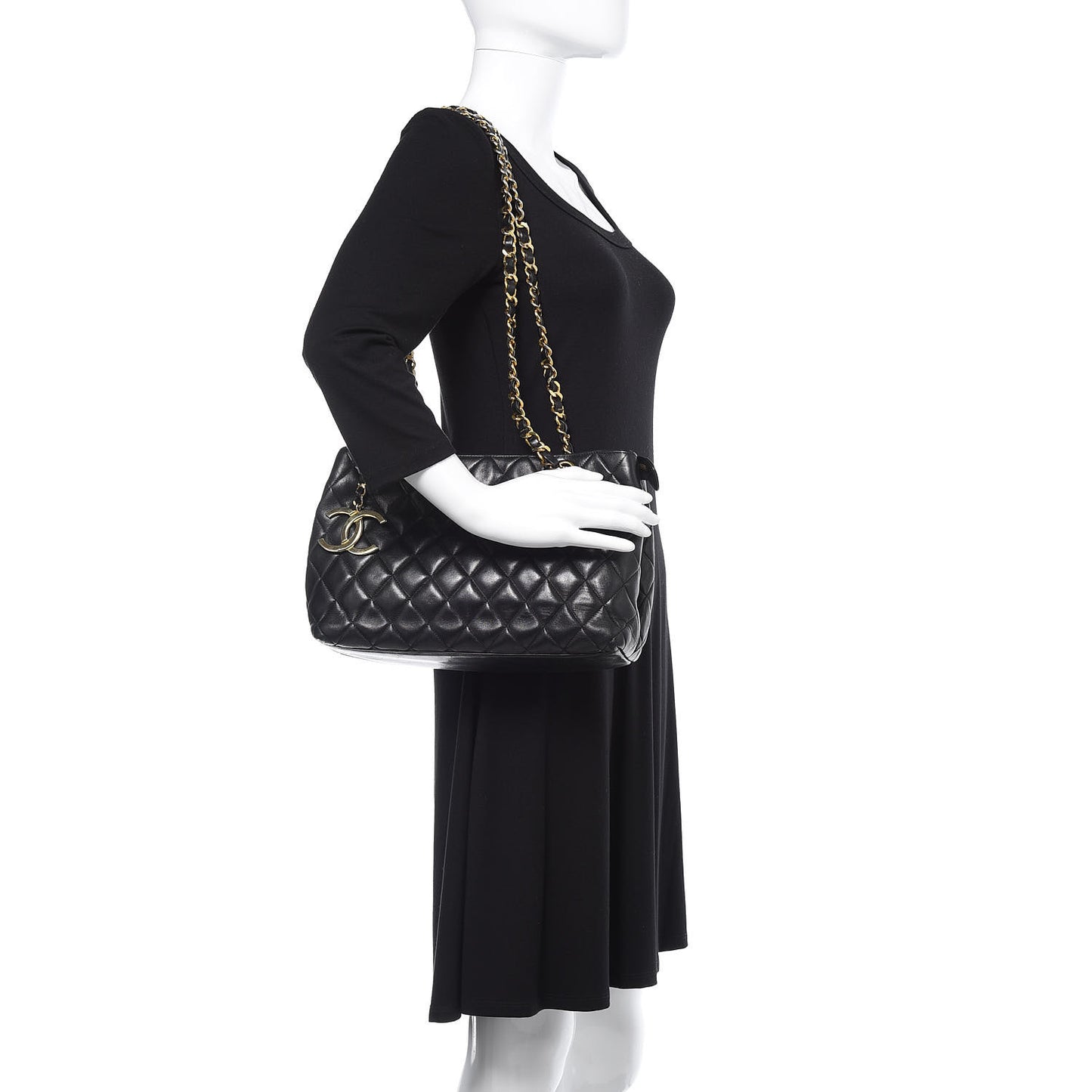 Lambskin Quilted Shopping Tote Black