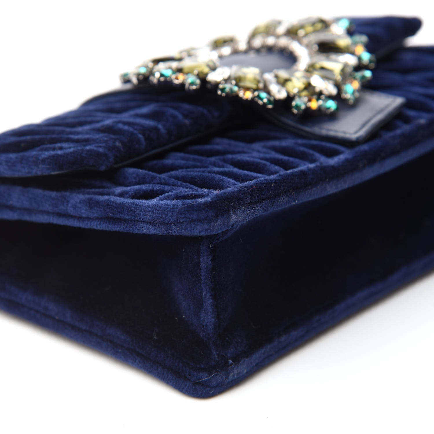 Miu Miu Velluto Matelasse Crystal Embellished Chain Shoulder Bag Inchiostro 6 of 9