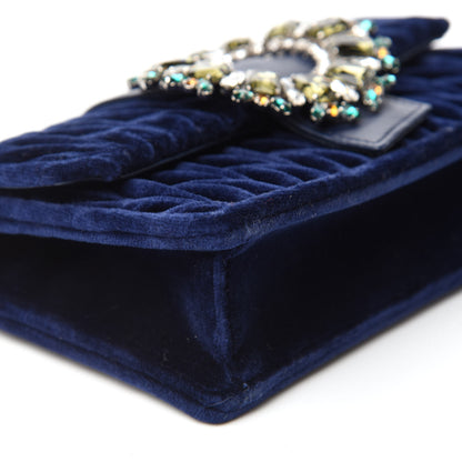 Miu Miu Velluto Matelasse Crystal Embellished Chain Shoulder Bag Inchiostro 6 of 9