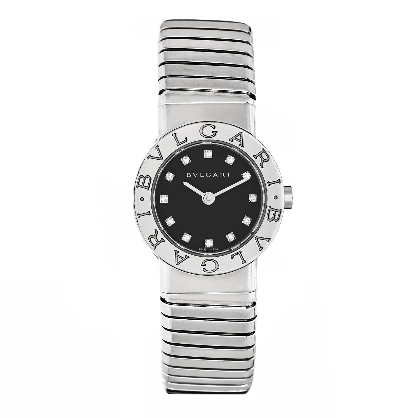 Stainless Steel Diamond 23mm Tubogas Quartz Watch Black