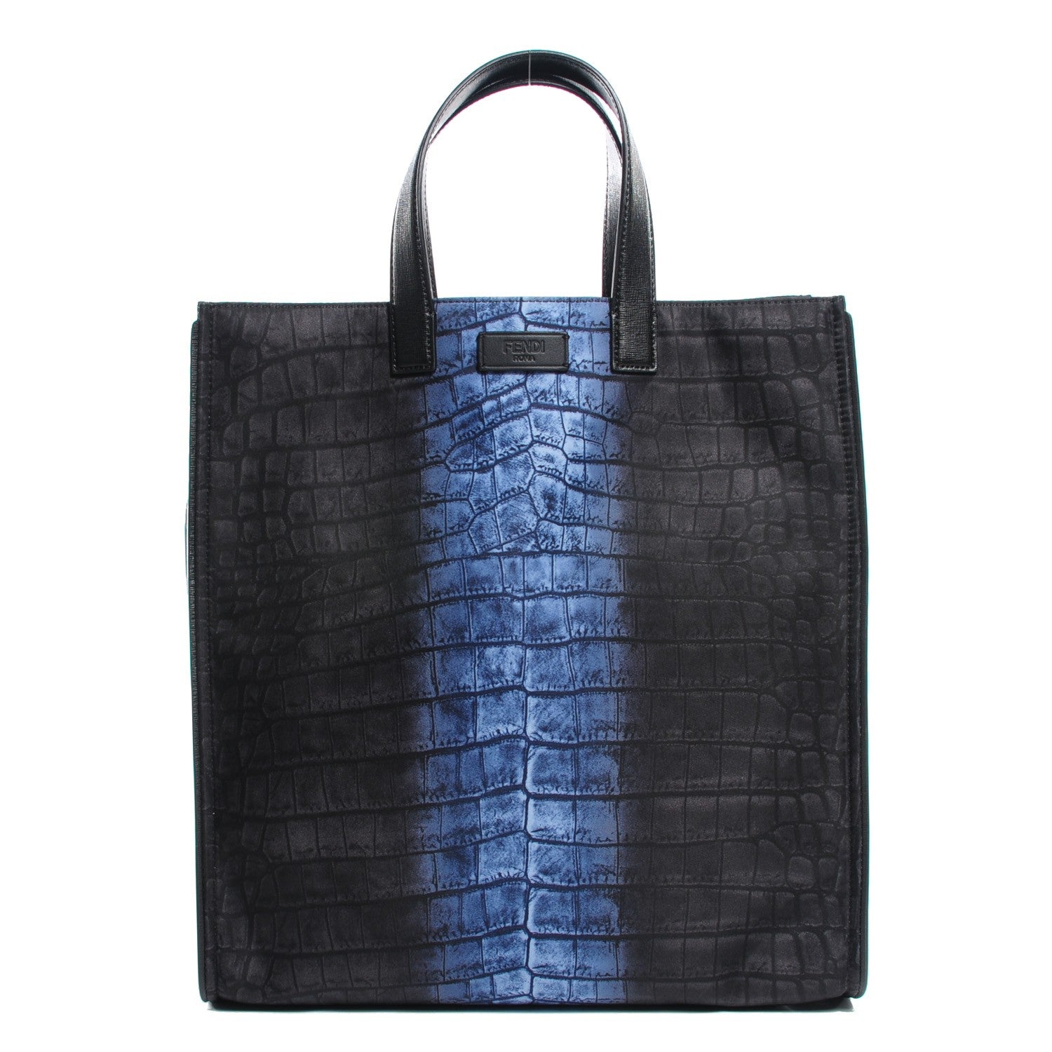 Fendi Calfskin Crocodile Embossed Tote Black Blue 1 of 9