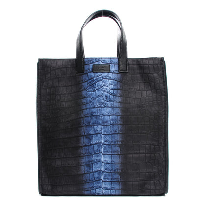 Fendi Calfskin Crocodile Embossed Tote Black Blue 1 of 9