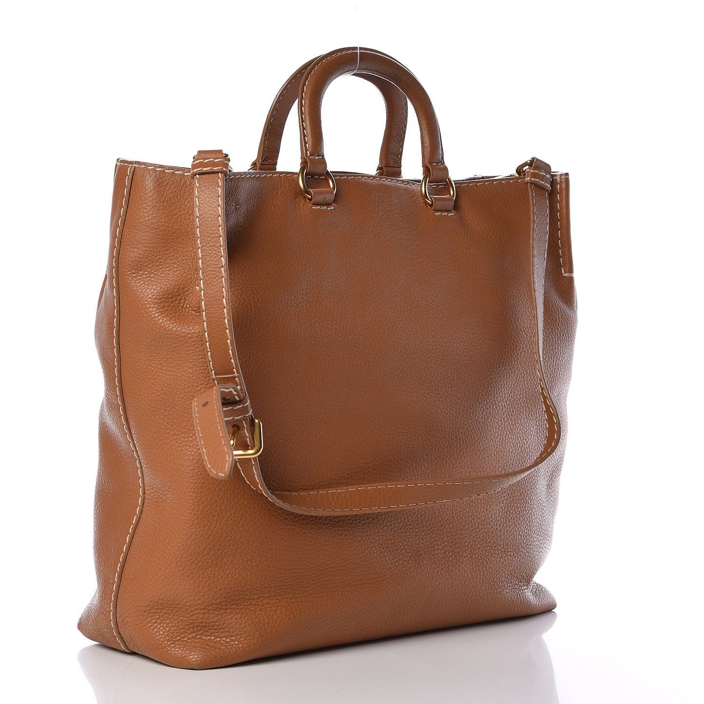 Vitello Daino Logo Shopping Tote Cuoio