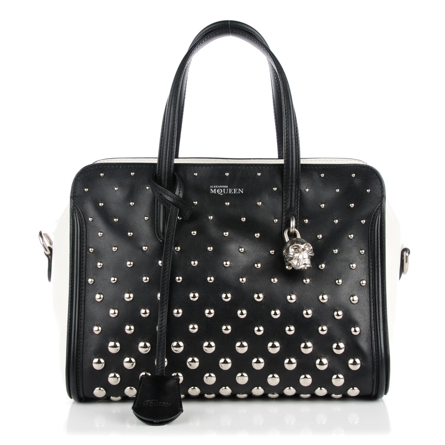 Alexander McQueen Calfskin Studded Small Padlock Tote Black White 1 of 8