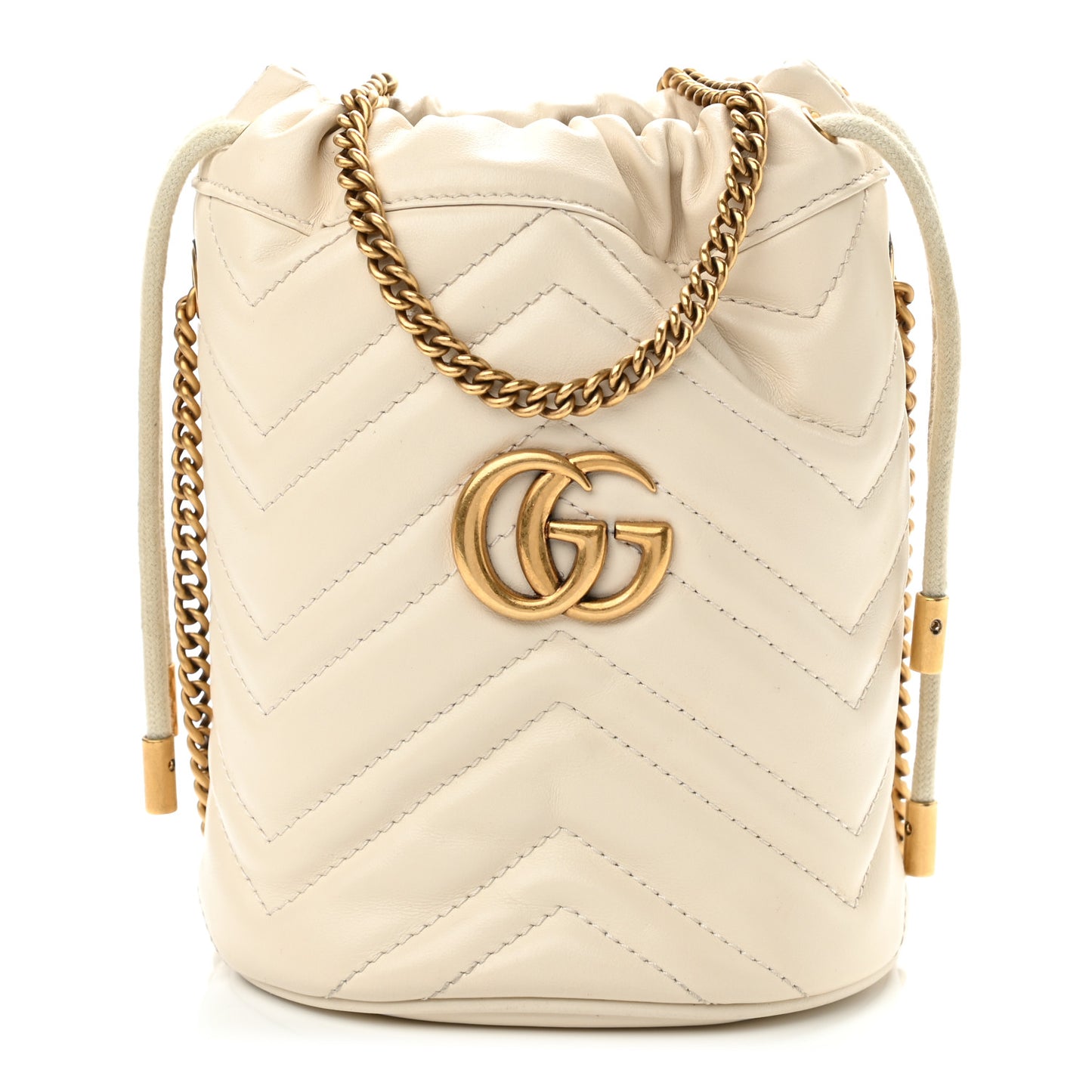 Calfskin Matelasse Mini GG Marmont 2.0 Bucket Bag White