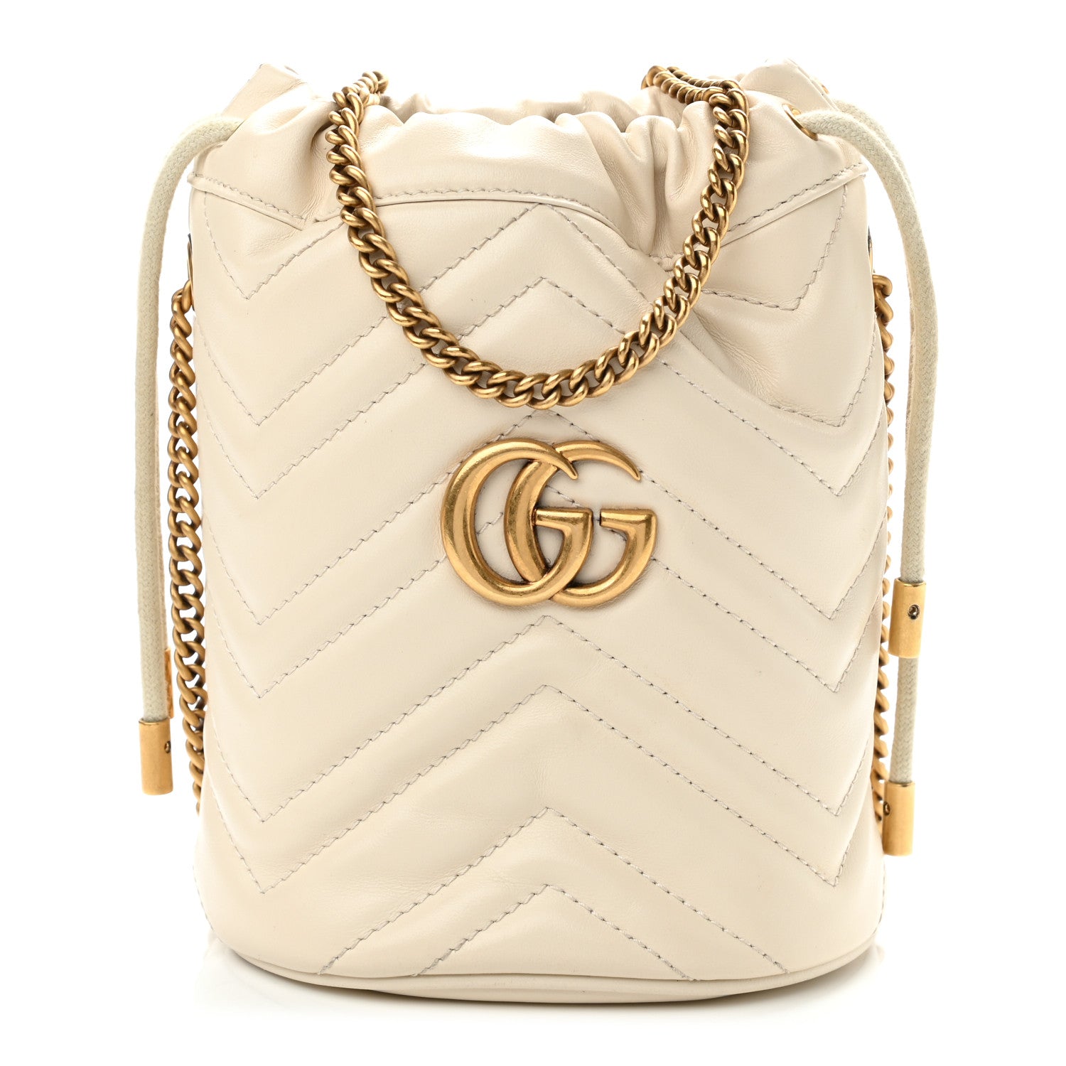 Gucci Calfskin Matelasse Mini GG Marmont 2.0 Bucket Bag White 1 of 10