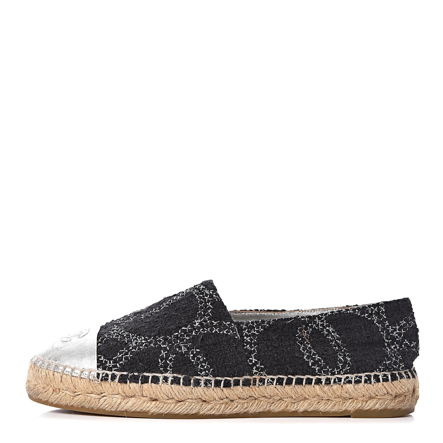 Metallic Tweed Lambskin CC Espadrilles 39 Black Silver