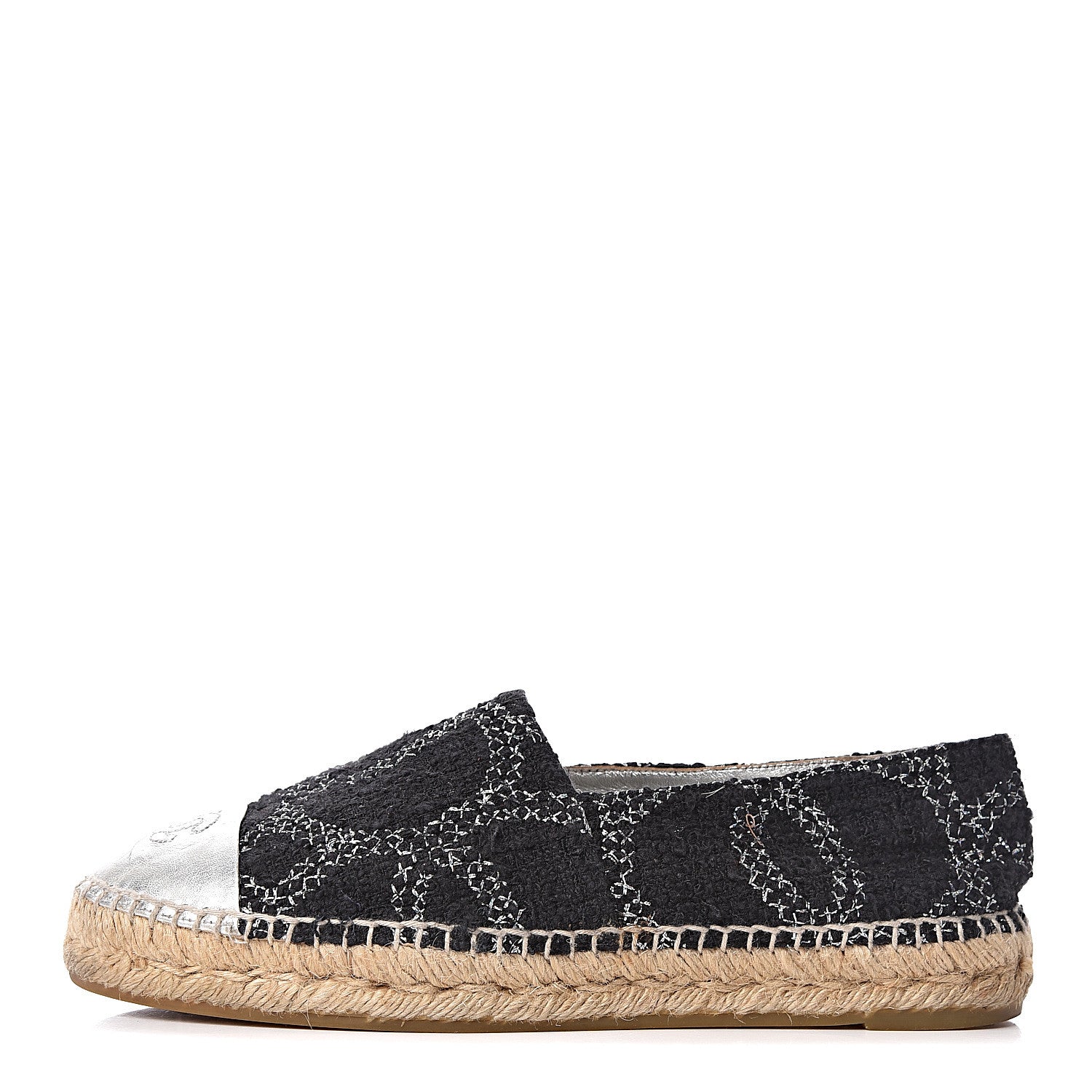Chanel Metallic Tweed Lambskin CC Espadrilles 39 Black Silver 1 of 13