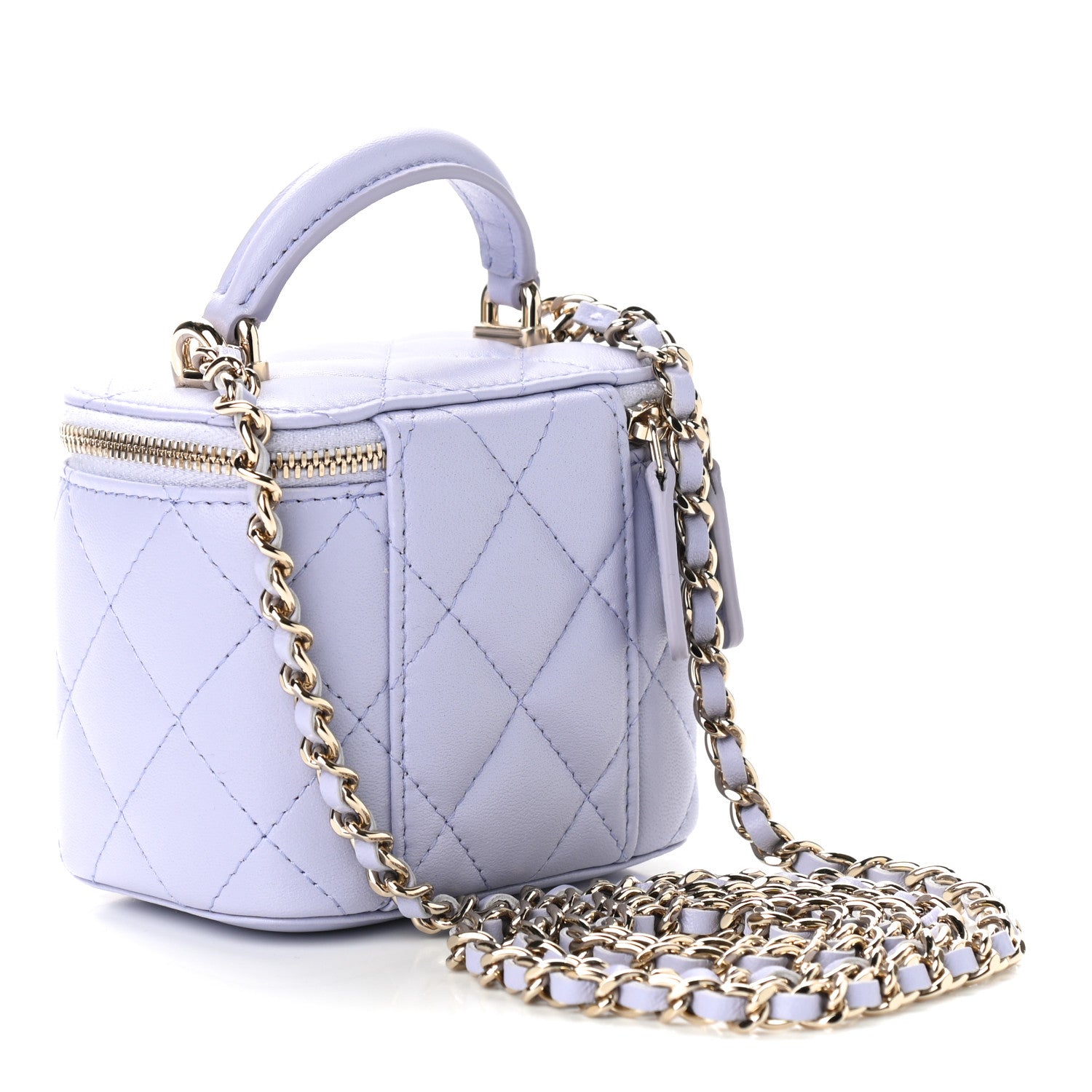 Chanel Lambskin Quilted Top Handle Mini Vanity Case With Chain Light Purple 3 of 9