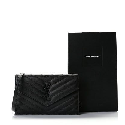 Saint Laurent Grain De Poudre Matelasse Chevron Monogram Envelope Chain Wallet Black 13 of 13