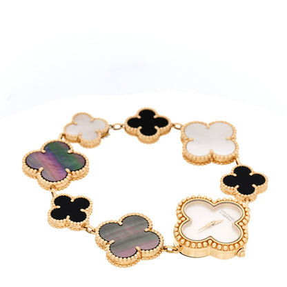 Van Cleef & Arpels 18K Yellow Gold Mother of Pearl Black Onyx 26mm Alhambra Quartz Watch 2 of 5