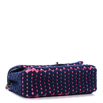 Chanel Woven Jersey Medium Single Flap Pink Navy 4 of 10