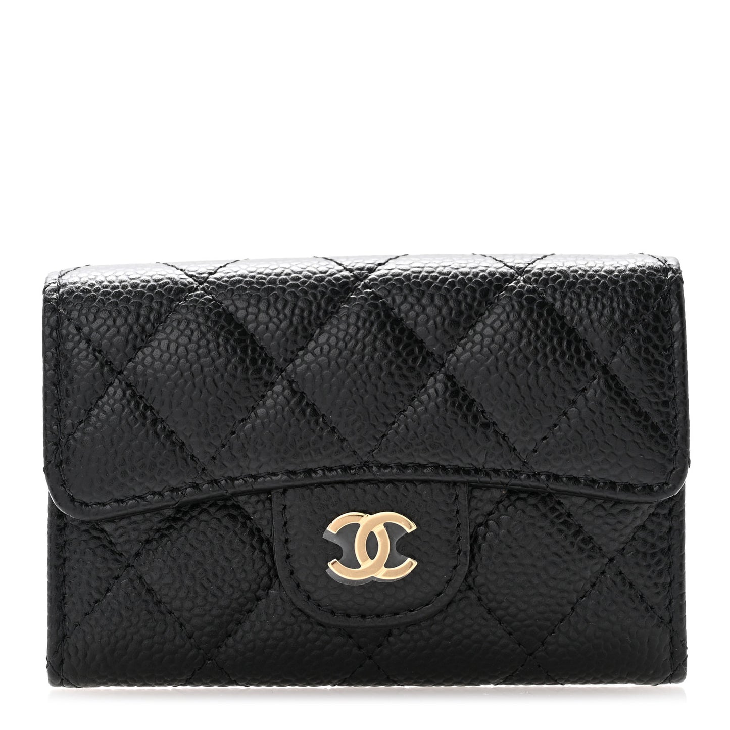 Caviar Quilted Flap Card Holder Wallet Black