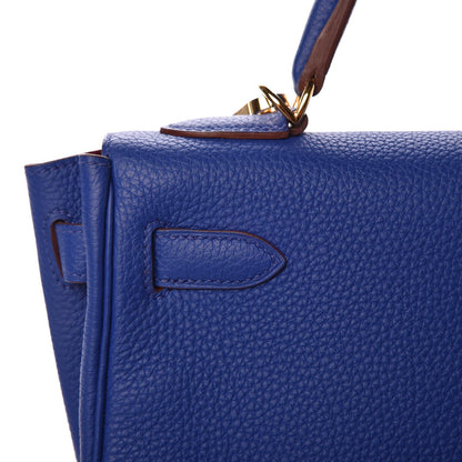Hermes Togo Horseshoe Kelly Retourne 32 Bleu Electrique Rouge H 18 of 40