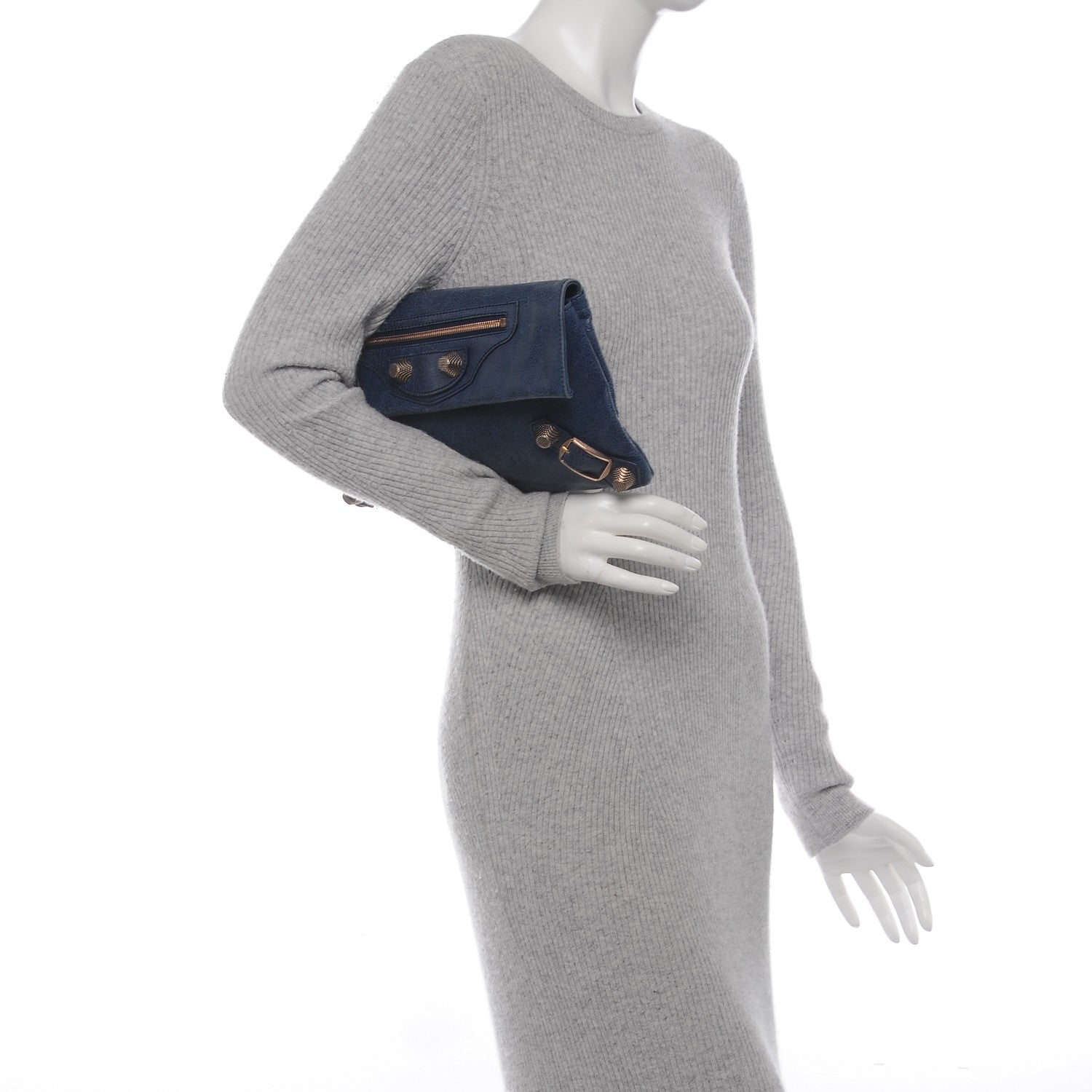 Balenciaga Agneau Giant 21 Rose Gold Hardware Envelope Clutch Bleu Roi 2 of 7